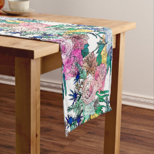 Chemin De Table Court Aquarelle colorée élégante Motif Floral