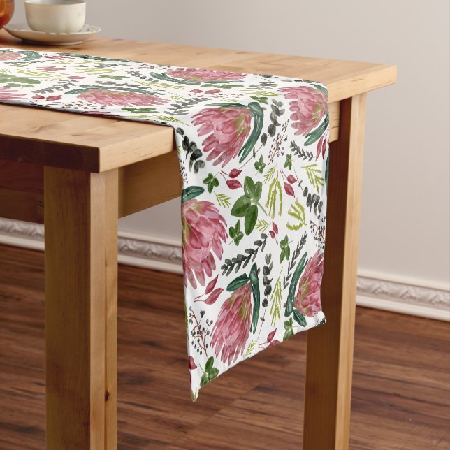 Chemin De Table Court Aquarelle florale Protea Botanique (In Situ)