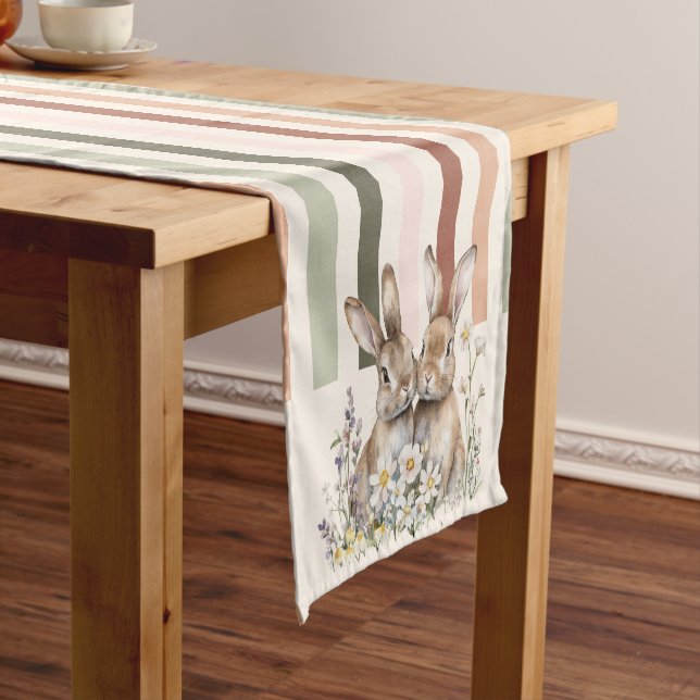 Chemin De Table Court Aquarelle Pastel Bunny Pâques (In Situ)