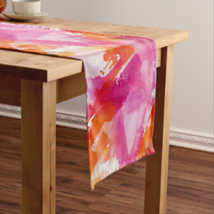 Chemin De Table Court Aquarelle rose orange Abstrait