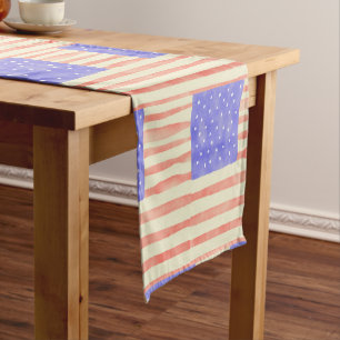 Chemin De Table Court Aquarelle rustique États-Unis drapeau américain mo
