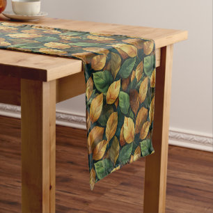 Chemin De Table Court Aquarelle sauge orange jaune brun feuilles