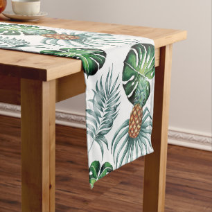 Chemin De Table Court Aquarelle tropicale peinte en blanc
