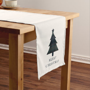 Chemin De Table Court Arbre de Noël bleu et vert de la marine