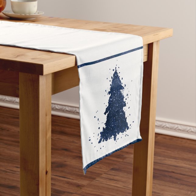Chemin De Table Court Arbre de Noël Moody | Classy Dark Navy Bleu (In Situ)