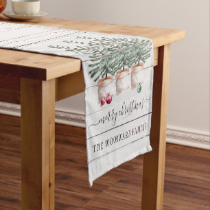 Chemin De Table Court Arbre de Noël rustique Nom de famille personnalisé