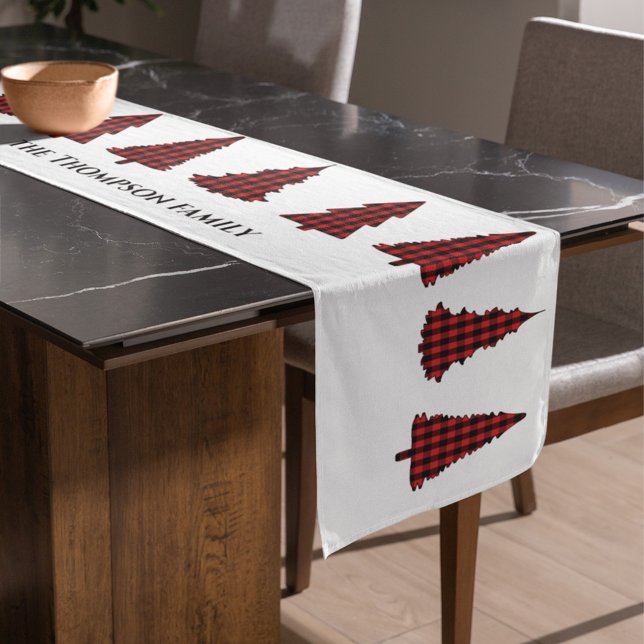 Chemin De Table Court Arbre de Noël Simple Cute Buffalo Check Motif (Christmas buffalo check plaid pattern Christmas tree cutout table runner.)