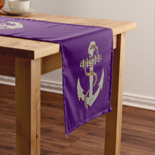 Chemin De Table Court Argent et or tonalité nautique ancre flottaison b