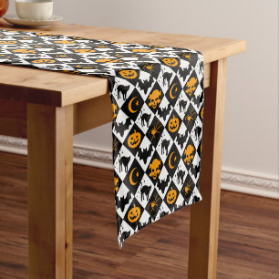Chemin De Table Court Arlequin Motif de diamants noir et blanc