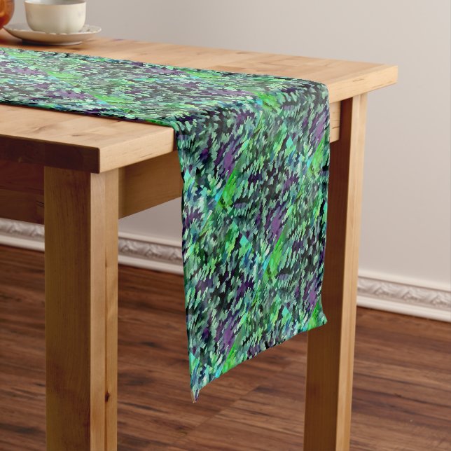 Chemin De Table Court Art de bruit abstrait de feuillage en vert et (In Situ)