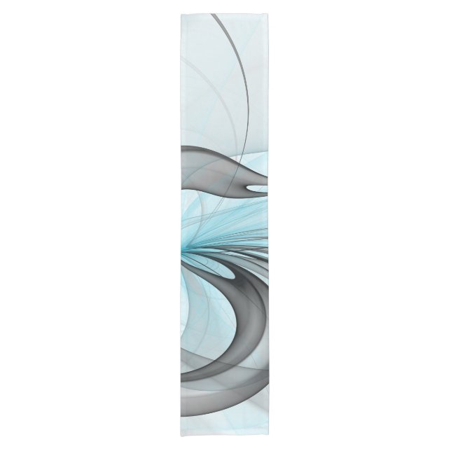 Chemin De Table Court Art fractal moderne gris anthracite abstrait bleu (Devant)