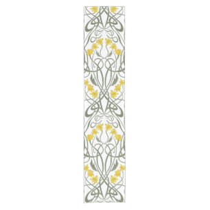 Chemin De Table Court Art Nouveau Jaunes Jonquilles et Tiges Blanches