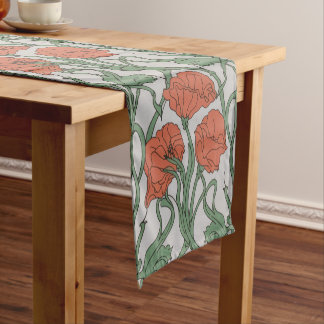 Chemin De Table Court Art Nouveau Red Poppy Floral Print