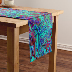 Chemin De Table Court Art rétro Abstrait super en bleu et rouge