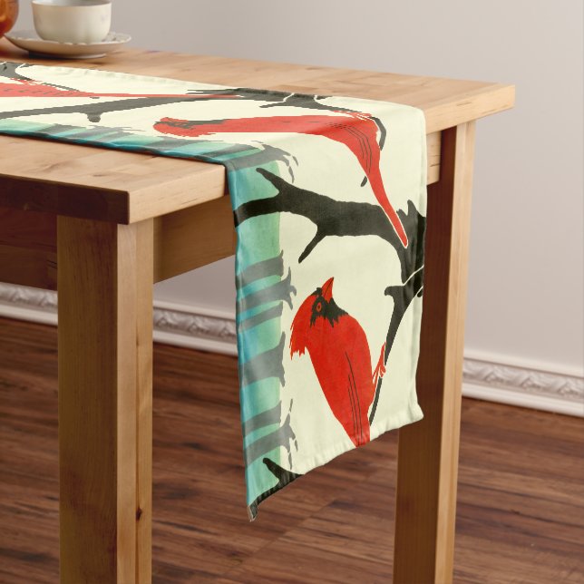 Chemin De Table Court Arts & Artistes ou Artisans 1907 Red Cardinal Bird (In Situ)