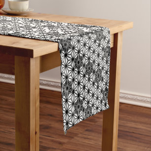Chemin De Table Court Asanoha Motif japonais, blanc et noir