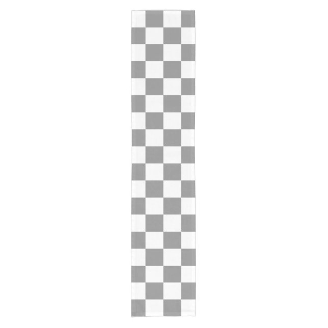 Chemin De Table Court Ash Grey White Checkered Check Pattern (Devant)