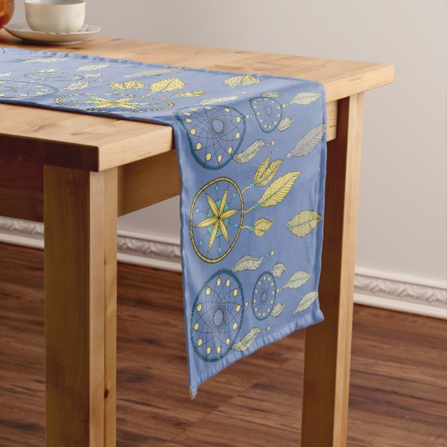 Chemin De Table Court Attrape-rêves bleus et jaunes (In Situ)