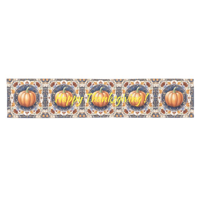 Chemin De Table Court Automne Thanksgiving Collection Citrouille moderne (Horizontal)
