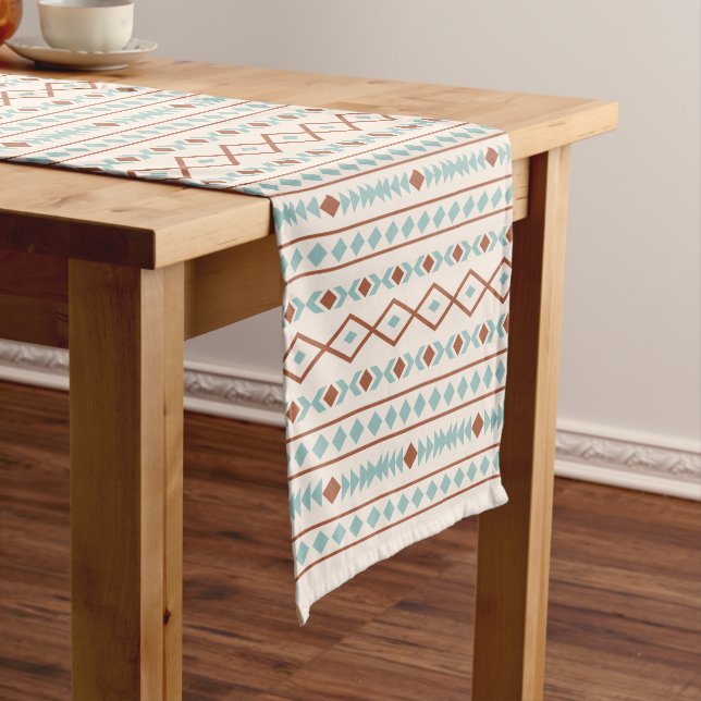 Chemin De Table Court Aztec Formes Rpt Motif Rouille Crème Turquoise (In Situ)