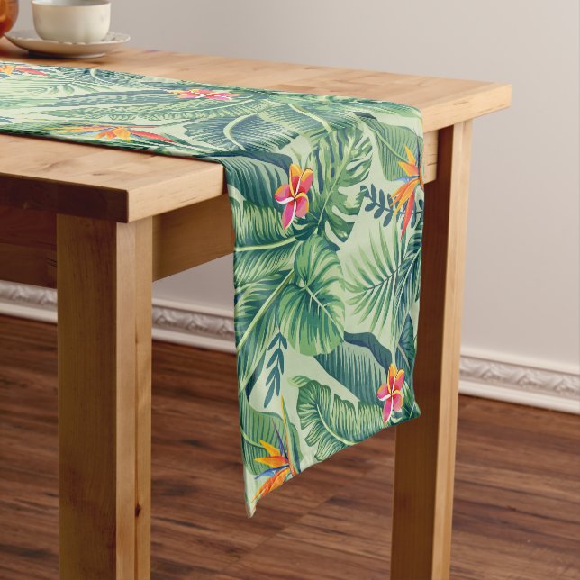 Chemin De Table Court Banane tropicale Monstera Palm Feuilles & Fleurs (In Situ)