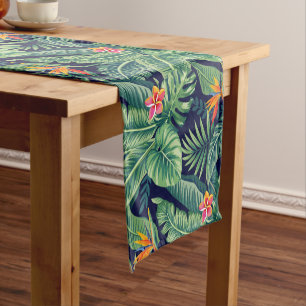 Chemin De Table Court Banane tropicale Monstera Palm Feuilles & Fleurs