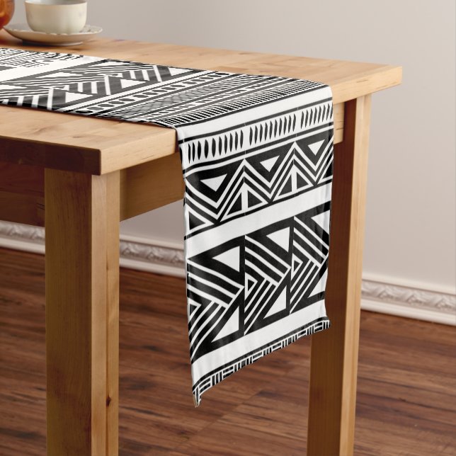 Chemin De Table Court Bandes de Motif noir et blanc de Boho moderne Cool (In Situ)