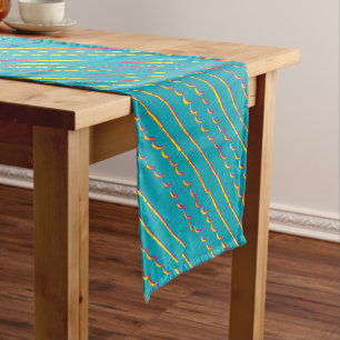 Chemin De Table Court bardeaux diagonaux bleu-vert