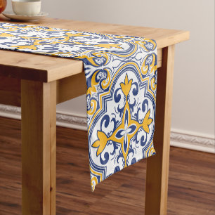Chemin De Table Court 💙 💛 Beau bleu et jaune Azulejos IX,