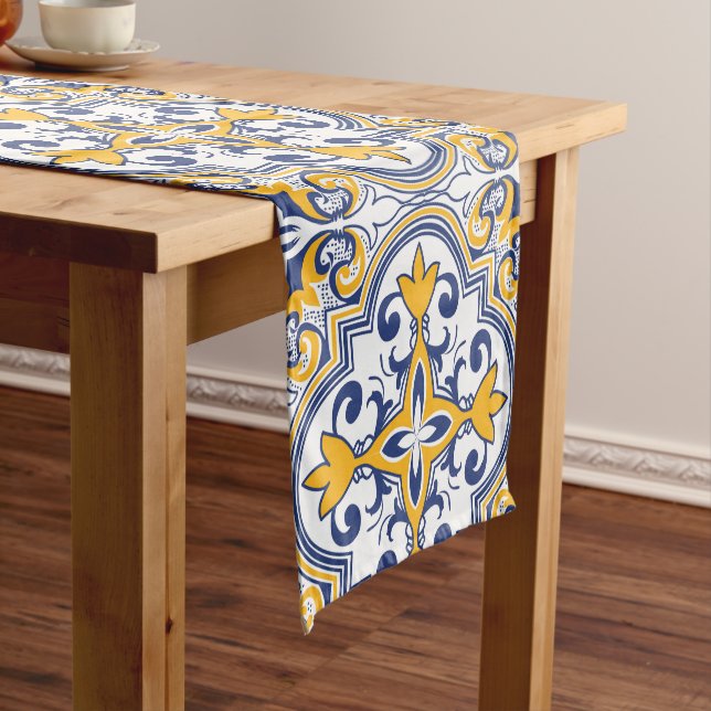 Chemin De Table Court 💙 💛 Beau bleu et jaune Azulejos IX, (In Situ)