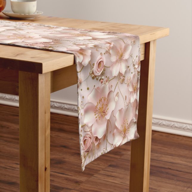 Chemin De Table Court Beau Pastel Rose Doux Floral (In Situ)