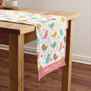 Chemin De Table Court Bébé Oiseau Mignon Cœur Rose Turquoise Violet Pers