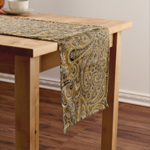Chemin De Table Court Beige et Brown Floral Paisley Motif