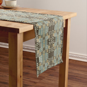 Chemin De Table Court Beige Sarcelle Bleu Vert Taupe Marron Motif Tribal