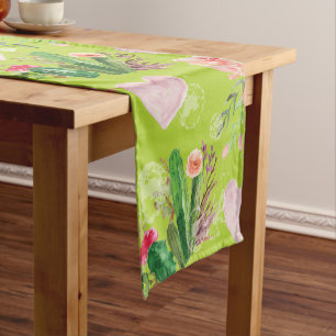 Chemin De Table Court Belle aquarelle florale Cactus