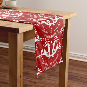Chemin De Table Court Belle Fête Scandi Rouge Blanc Noël Cerf