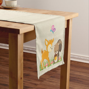 Chemin De Table Court Belle forêt Animaux Caricature Whimsical