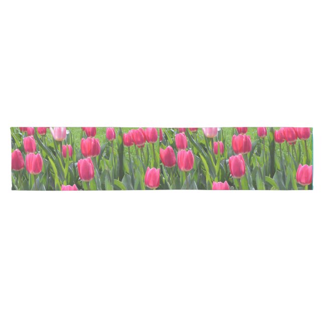 Chemin De Table Court Belles fleurs de tulipe rose printemps (Horizontal)