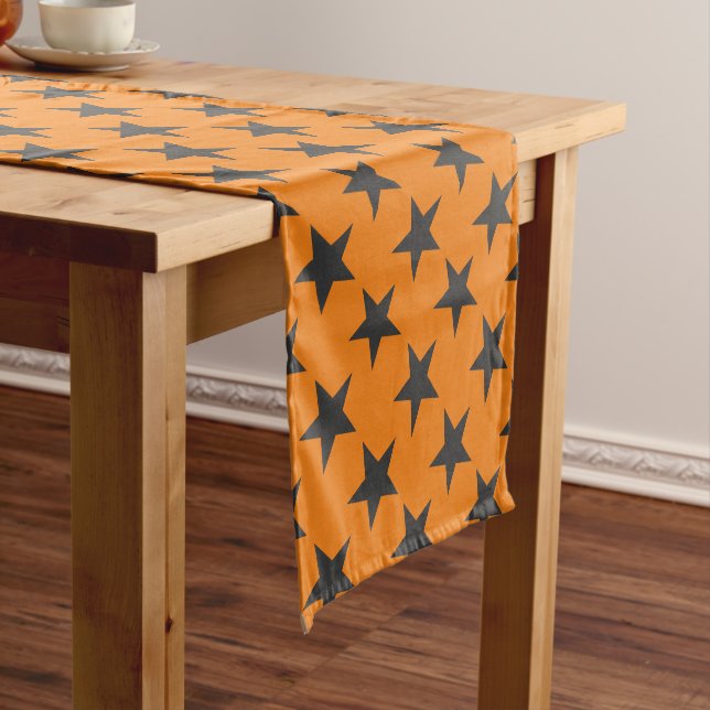 Chemin De Table Court Black Stars sur Citrouille Orange (In Situ)