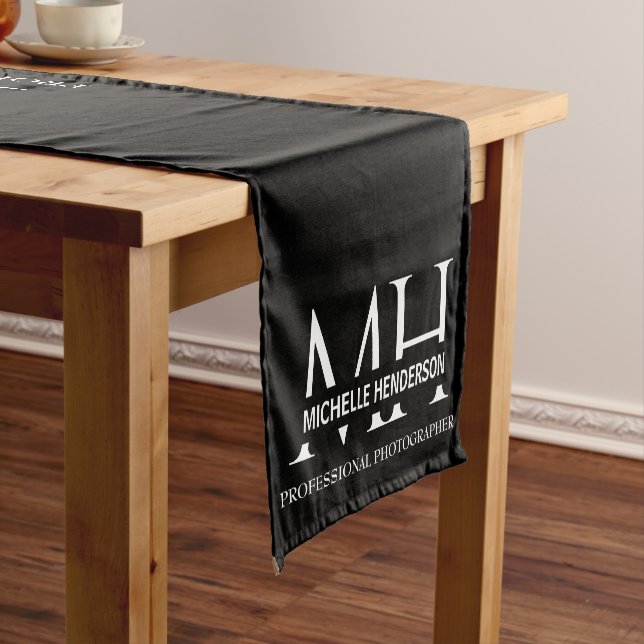 Chemin De Table Court Black & White Minimalist Monogrammed Business Logo (In Situ)