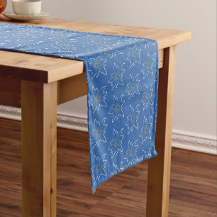 Chemin De Table Court Blanc Edelweiss Outline Motif bleu