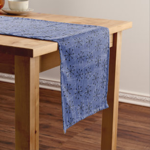 Chemin De Table Court Bleu avec noir Starburst atomique Mid-Century