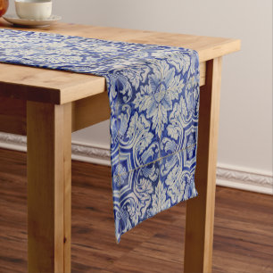 Chemin De Table Court Bleu & Blanc Méditerranéen Vintage motif floral