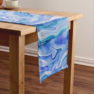 Chemin De Table Court Bleu Blanc Rose Cyan Lilas Marbre Agate Abstrait