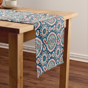 Chemin De Table Court Bleu blanc rouge Turquoise Oriental Azulejo Motif