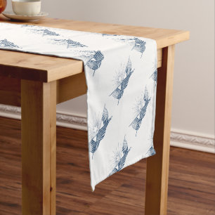 Chemin De Table Court Bleu et blanc drapeaux Vintages américains avec ét