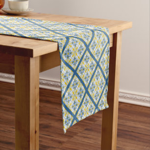 Chemin De Table Court Bleu et jaune joli carrelage portugais motif