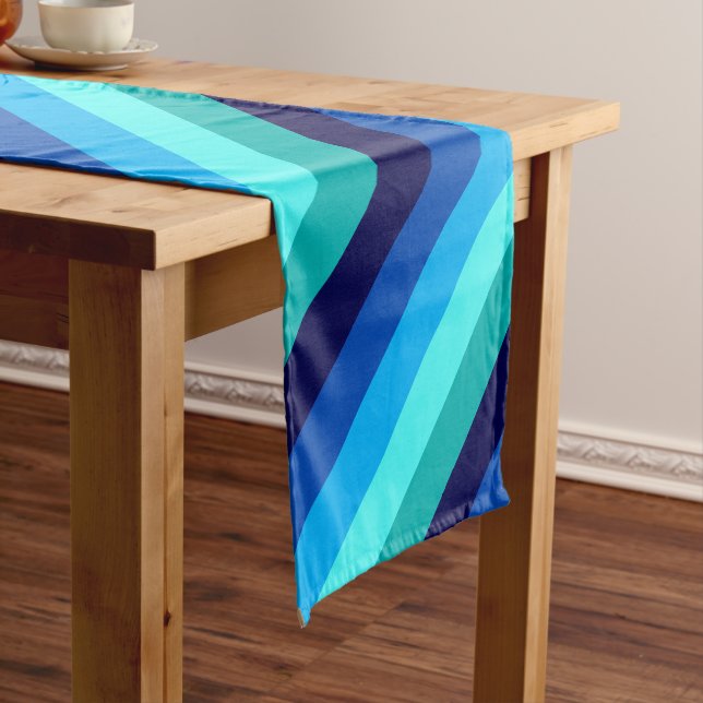 Chemin De Table Court Bleu Icy Rayures Turquoises Petite Table Runner (In Situ)