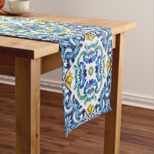 Chemin De Table Court Bleu italien Majolica tuiles