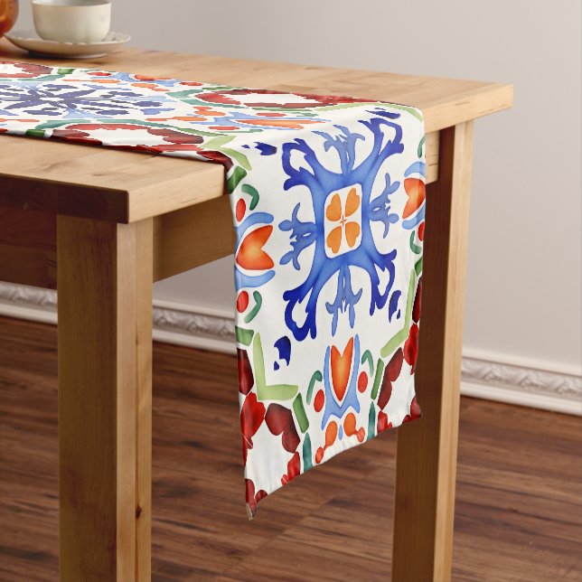 Chemin De Table Court Bleu mexicain coloré talavera espagnol imprimé (In Situ)